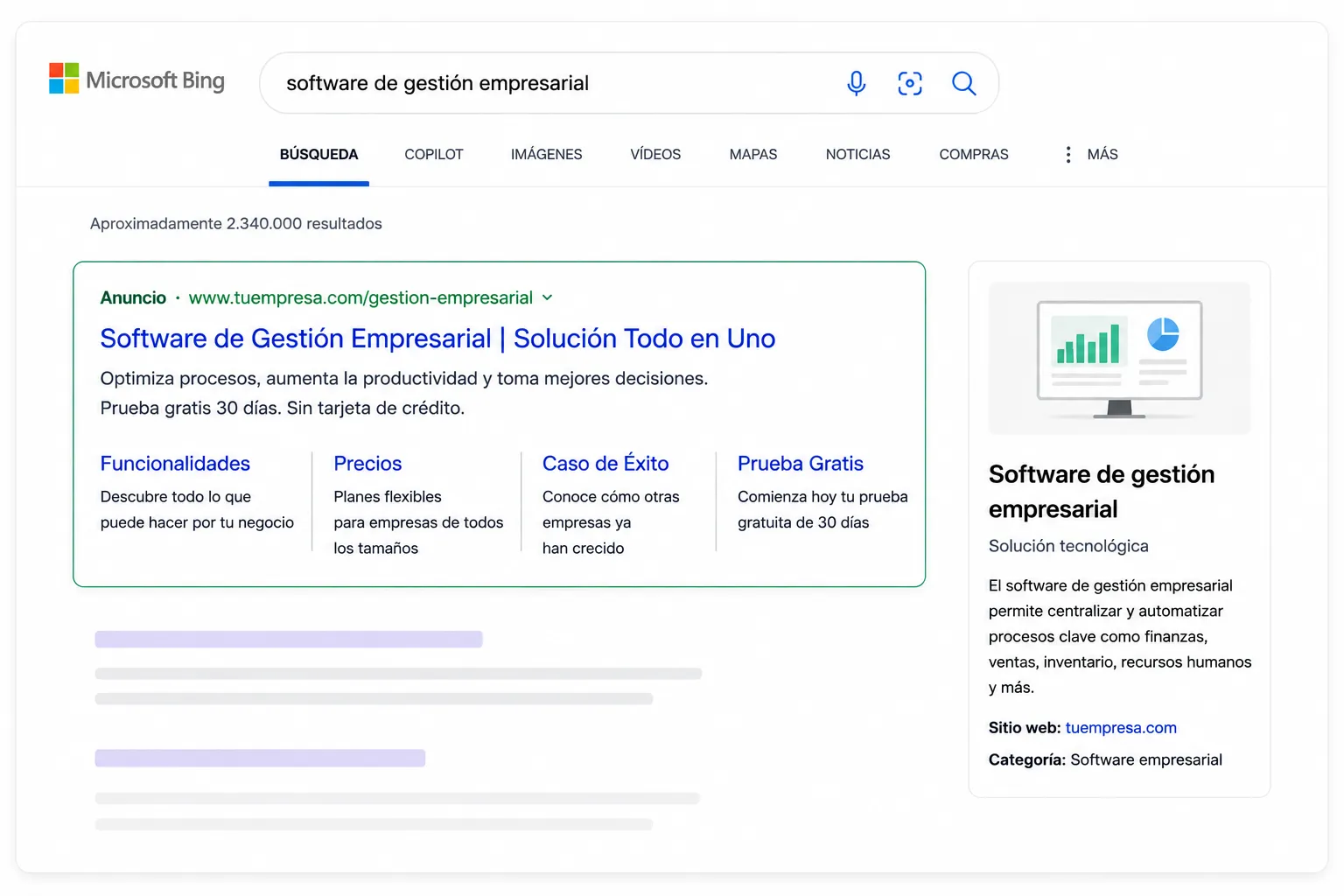 Visual principal de campañas de Bing Ads