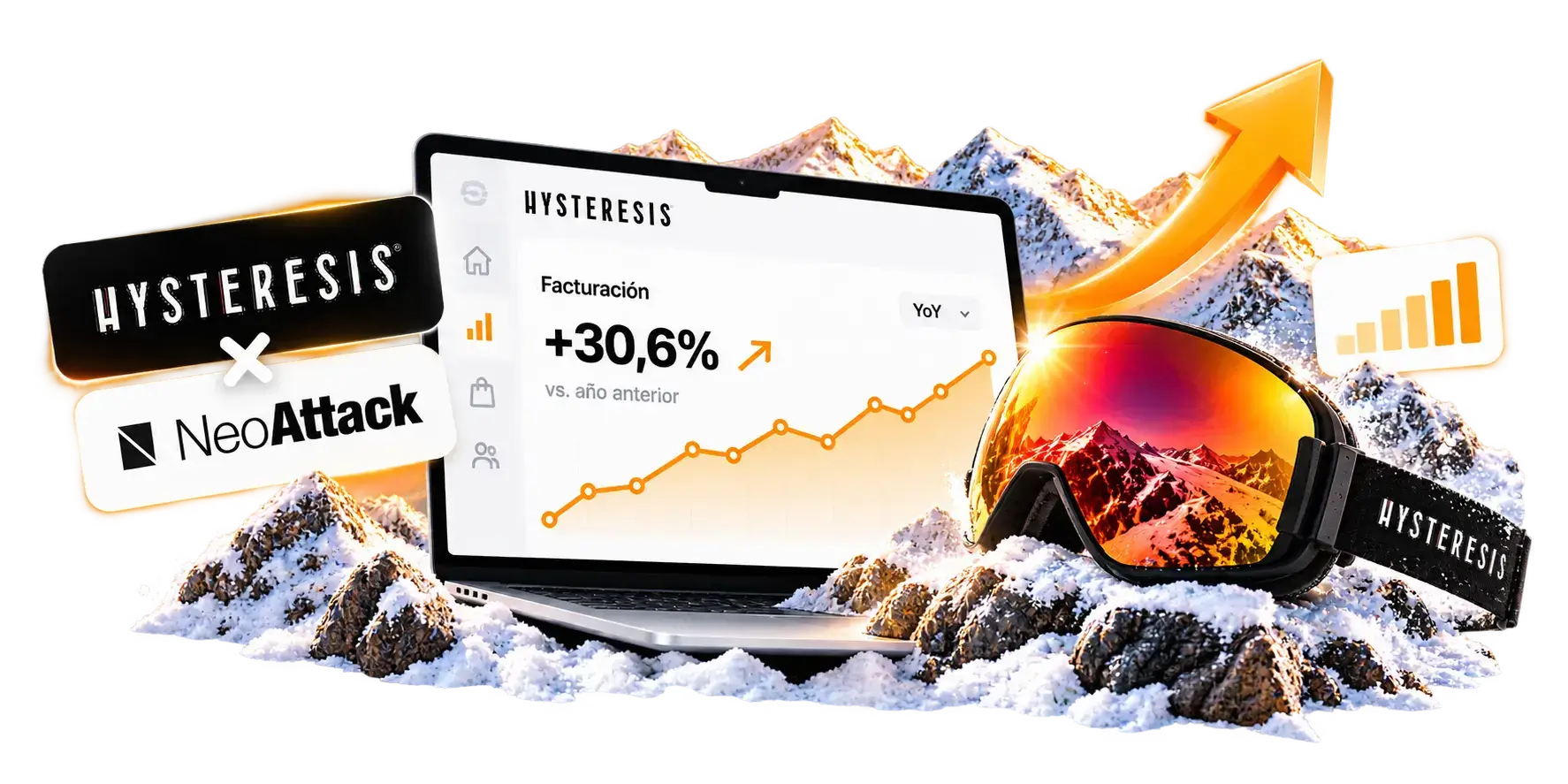Hysteresis × NeoAttack: +30,6 % de facturación, con unas gafas de esquí de la marca sobre la nieve