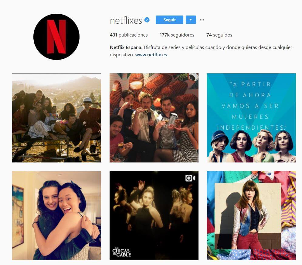 Perfil de empresa de Instagram de Netflix 