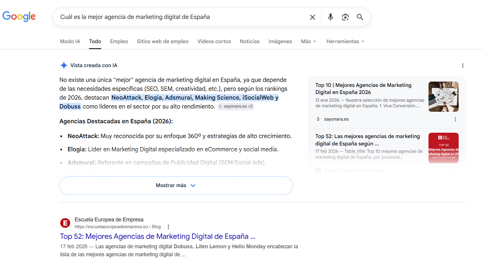 Google ai overview ejemplo seo
