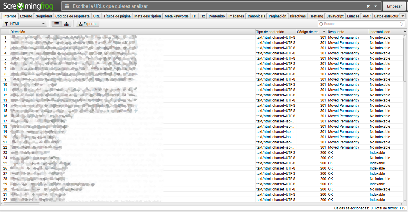 Screaming Frog SEO Codigo de Respuesta